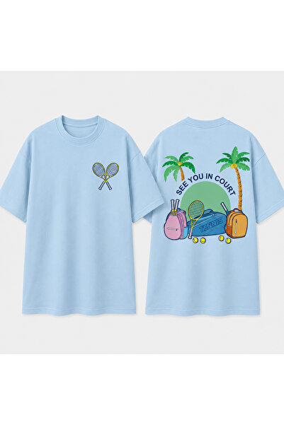 VODEXA Unisex Oversize T-Shirt Tennis 2 Printed 100% Cotton T-Shirt Comfortab...