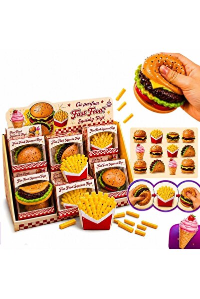 CASA JOY Jucărie Squishy Fast Food 9 cm, Moale, Pufoasă, Cu revenire lentă, A...