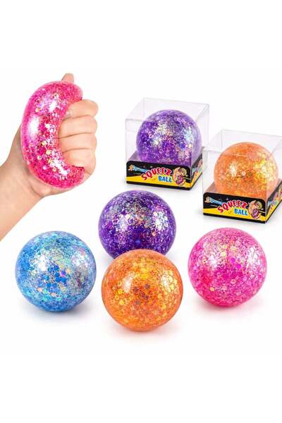 CASA JOY Minge Squishy cu Sclipici 6 cm, Minge Antistres de Strâns, Diverse C...
