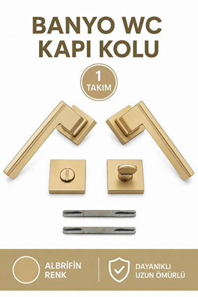 Badem10 TECHNO PREMİUM ALBRİFİN Kare Rozetli WC Kapı Kolu 1 Takım Albrifin Ba...