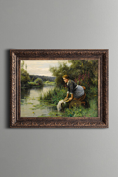 epiqart The Washerwoman by the Water - Vintage Patterned Painting - Thick Model