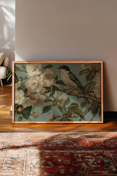 Zestia Pictură murală orizontală vintage, test floral alb, natură moartă, cu ...