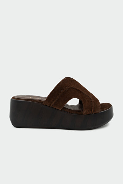 LAMİNTA Pafu Genuine Leather Women's Bitter Brown Thick Sole Slippers