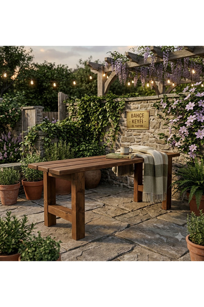 iAhşap 30x100 cm Masif Ahşap Bank - Fırınlanmış Çam, Ceviz Renk, El İşçiliği