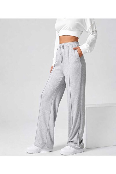 atlanticsport Women's Wide Leg Sweatpants Striped Gray