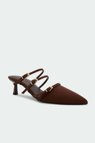 LamintaGlobal Lunax Buckle Women's Bitter Brown Heeled Slippers