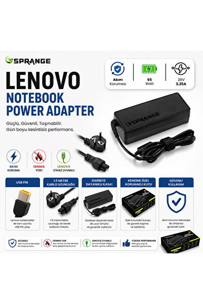 SPRANGE LENOVO Ideapad 320-15abr 80x Es 9499 Şarj Aleti Adaptörü 20V 3.25A 65...