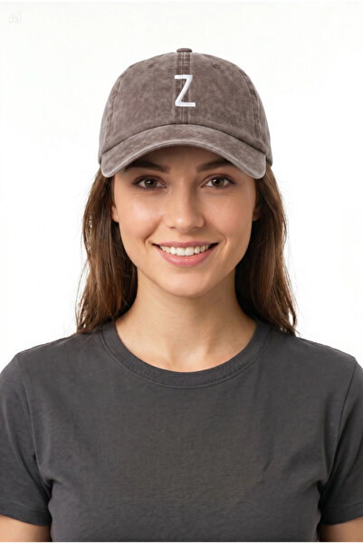 ŞapkaMania Brown Embroidered Washable Vintage Unisex Hat with Letter Z