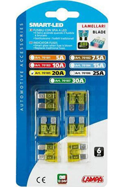 Lampa Ασφάλειες με ένδειξη LED 12/32V 20A, Σετ ασφαλειών αυτοκινήτου, Λεπίδες...