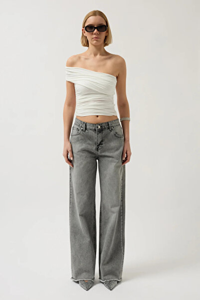 Rabona Fashion Avena Stone Striped 100% Cotton Wide Leg Jeans
