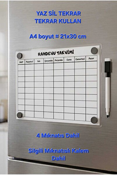 URDE Yaz Sil Haftalık Randevu Ajandası - A4 - Randevu Takvimi Ofis Planlayıcı...