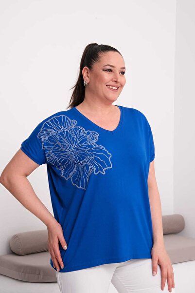 Esina Women's V-Neck Stone Detailed Viscose Blouse