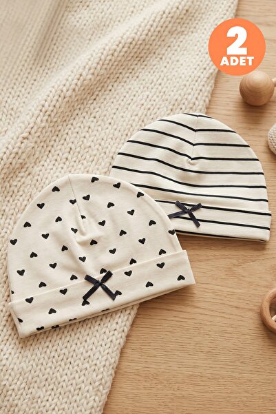 Just inner Baby Girl 2-Piece Cotton Beanie with Heart Stripes, Flexible and C...