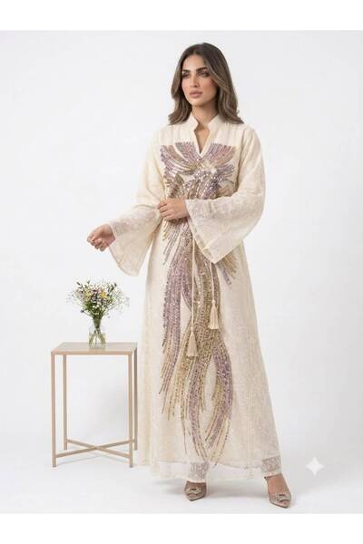 DAY BY DAY Fully Embroidered Front Lined Jalabiya with Stylish Waist Belt