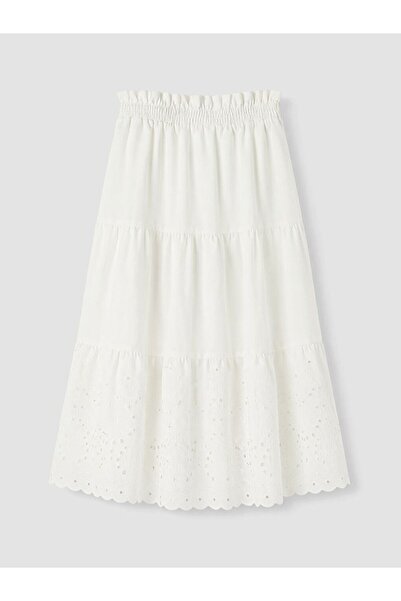 LC Waikiki LCW Kids Beyaz Beli Lastikli Kız Çocuk Nakışlı Etek