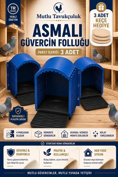 MUTLU TAVUKÇULUK 3 Adet Asmalı Güvercin Folluğu Plastik Duvara Asılabilir Güv...