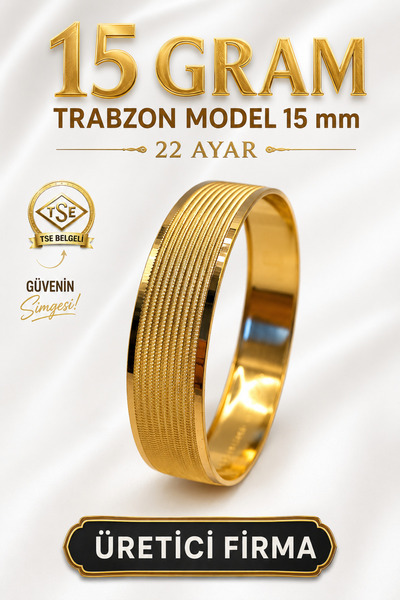 Aks Gold 22 Ayar TSE Belgeli (15 GRAM) Trabzon Model Ajda Altın Bilezik İşçil...