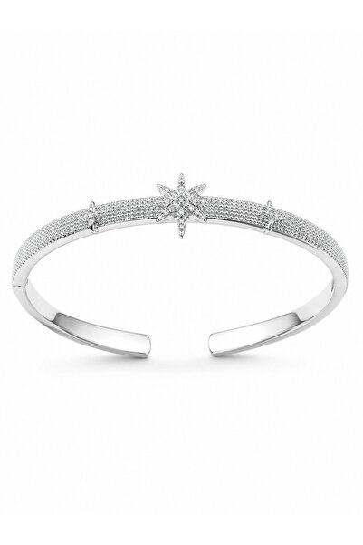 serelya Brass Silver Color Polar Star Model Women's Handcuff Bracelet