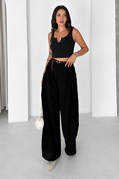 Noa&Noa Women's Belted High Waist Wide Leg Palazzo Trousers