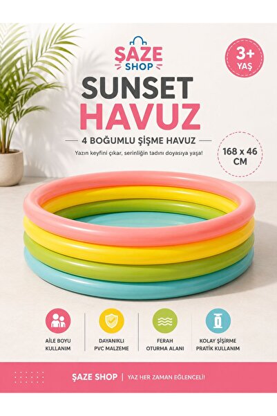 SAZE 4 Boğumlu Şişme Çocuk Havuzu 168x46 Cm Büyük Bahçe Havuzu 3+ Yaş Renkli ...