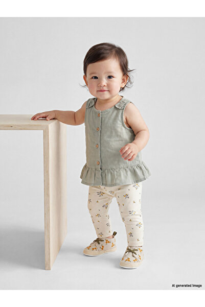 LC Waikiki Lcw Baby Green Floral Patterned Baby Girl Blouse and Leggings Set