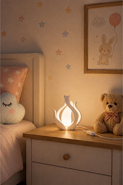 mmdesıgn FlameArt Beton Görünümlü Dekoratif LED Masa Lambası – USB Girişli – ...