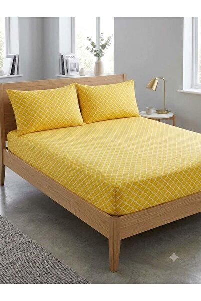 Ercahome tekstil Ranforce Fabric Double Size Fitted Sheet Set / 160 X 200 Yel...