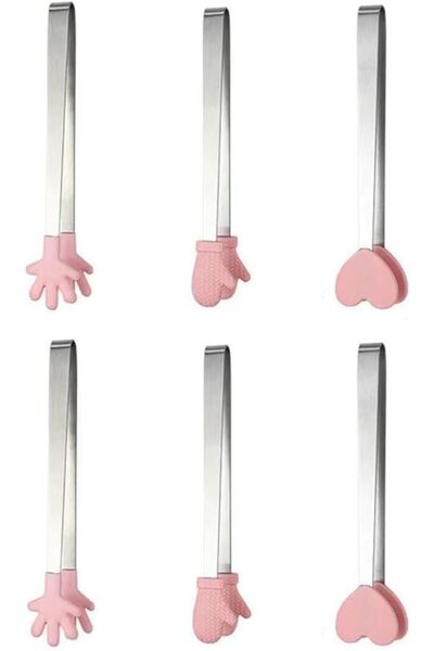 Arabest 6-Pack Pink 5-inch Silicone Mini Tongs,Stainless Steel Handle,Non-Sli...
