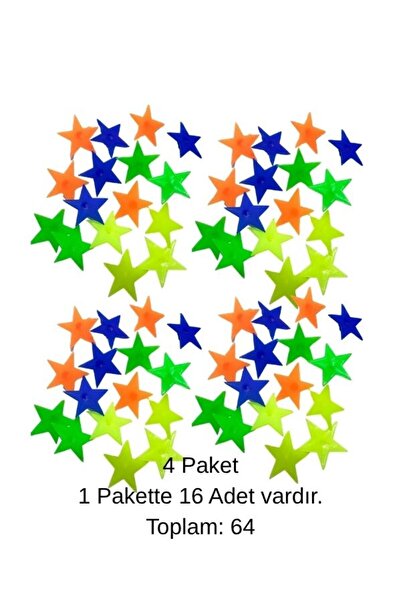 Yerli Bisiklet Jant Süsleri (Küçük Yıldız) Karışık Renkler 64 Adet Toplam 4 P...