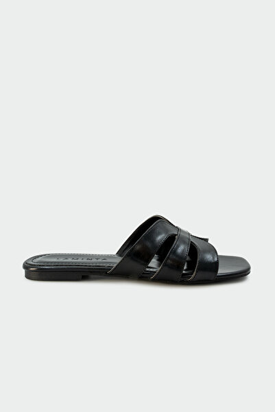 LAMİNTA Taya Asymmetrical Cut Women's Black Flat Slippers