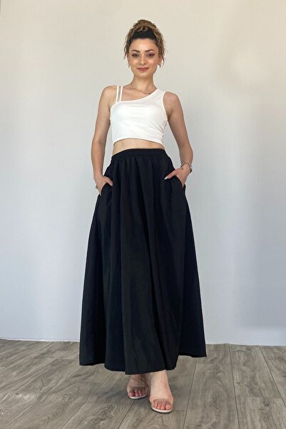 Moda Gülsa Women's Elastic Waist Double Pocket Long Skirt