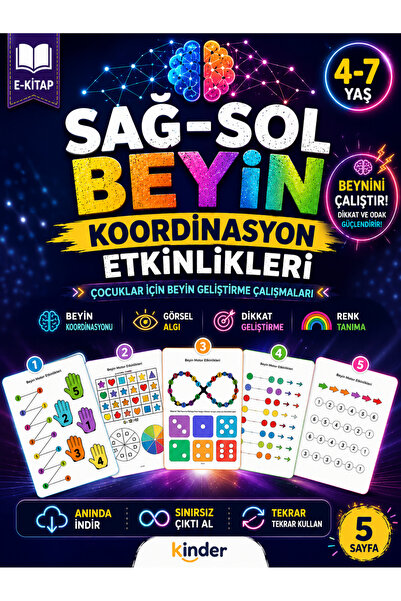KİNDERYAYINLARI DİKKAT GÜÇLENDİRME SETİ- Çocuklar için SAĞ SOL BEYİN KOORDİNA...