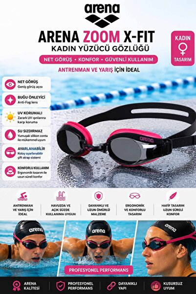 ARENA Zoom X-Fit Unisex Yüzücü Gözlüğü Siyah Mavi | Anti-Fog UV Korumalı Prof...