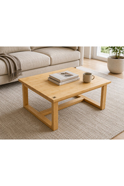 GOOB %100 Masif Çam Ahşap Orta Sehpa 85X60X40 cm | Doğal Ahşap Salon Sehpası,...