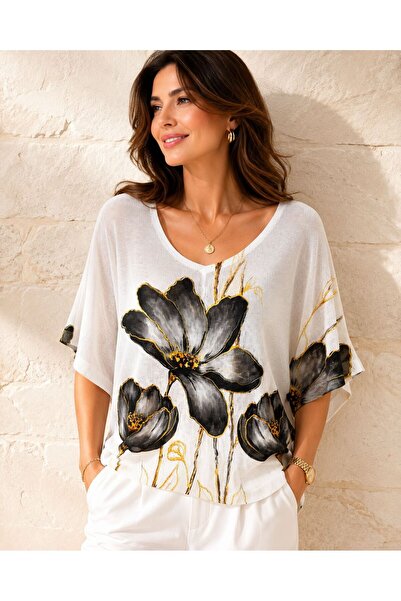 AGORATEKSTİL Women's New Season Digital Mercerized Blouse 40-46