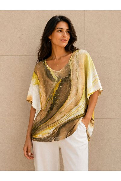AGORATEKSTİL Women's New Season Digital Mercerized Blouse 40-46