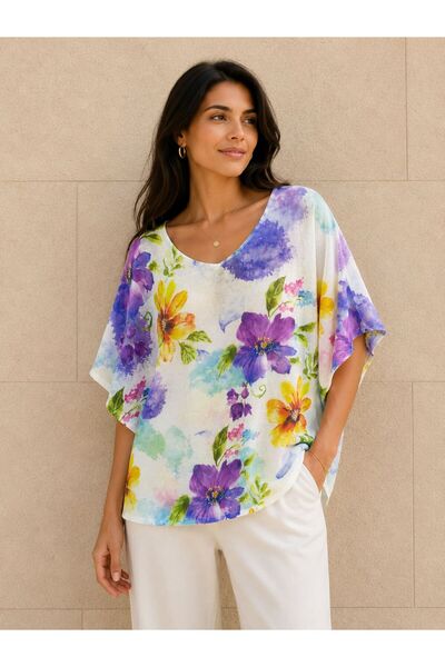 AGORATEKSTİL Women's New Season Digital Mercerized Blouse 40-46