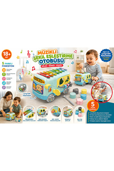 merytoys Müzikli Şekil Eşleştirme Otobüsü | 5 Fonksiyonlu Ksilofonlu Eğitici ...