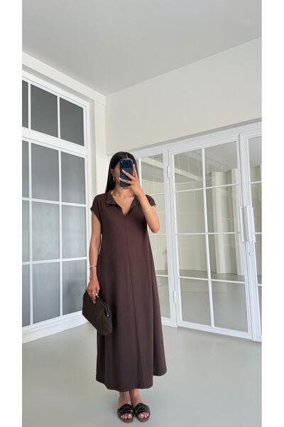 GAUS CO Acı Kahve Polo Yaka Basic Modal Elbise GAUS-01542