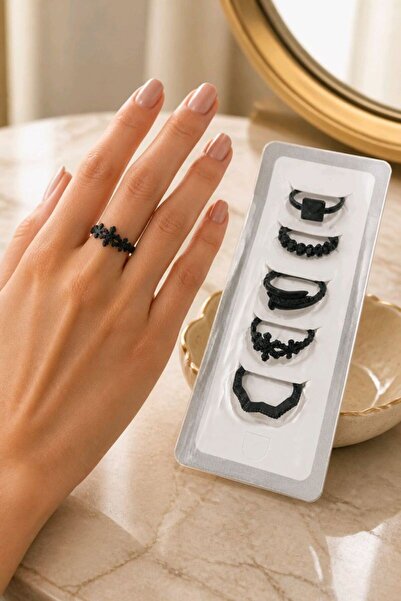 Monalisa Home Flexible Adjustable Black Color 5 Finger Joint Ring Set