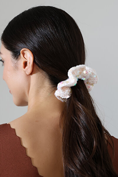 FATMA PULLU İP White Sequin Hand Knitted Hair Clip – Handmade Hair Clip