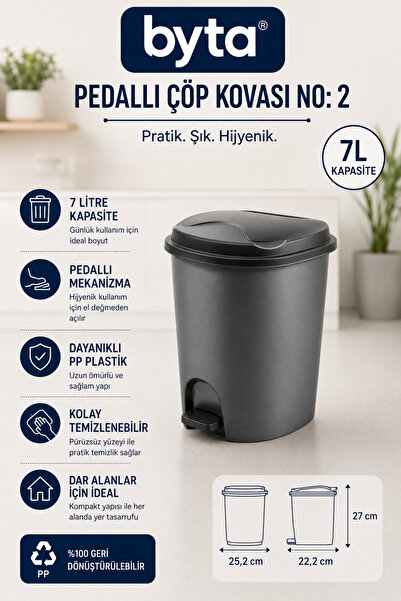 BYTA Pedal Trash Can No:2 7 Liters |   Hygienic Pedal Cover |   Durable Pp Pl...