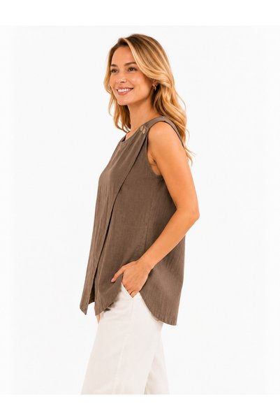 duygu altıntaş 100% Muslin Asymmetrical Cut Sleeveless Blouse – Lightweight, Breathable Summer Women's Blouse