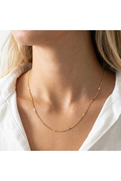 ILSA Thin Curb Chain Gold Necklace Minimalist Classic Chain Necklace