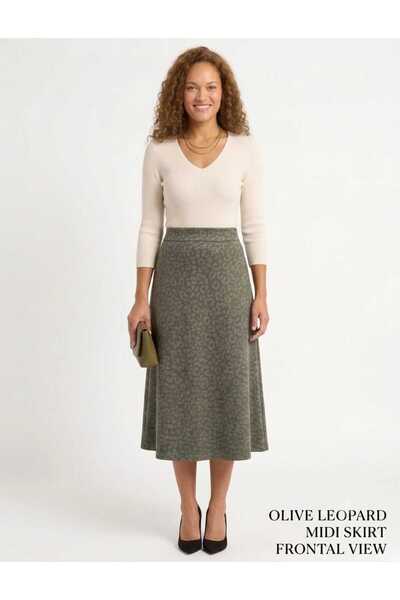 Butik A-Line High Waist Leopard Pattern Midi Skirt with Elastic Waist