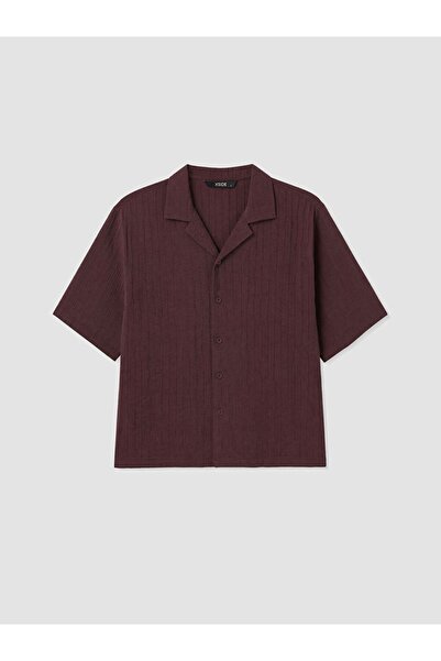 LC Waikiki Xside Claret Red Standard Fit Gofre Men's Textured Shirt