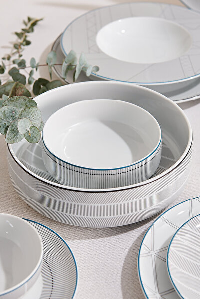 Paşabahçe Orquestra Porcelain Salad Bowl Cream, Stylish Tableware, Kitchen Ac...