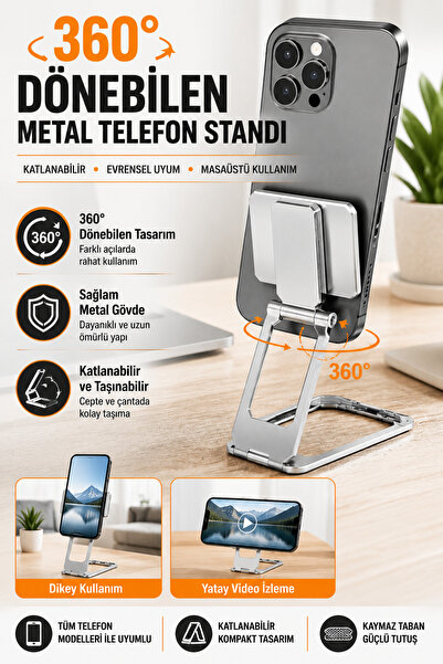 Hane Dostu 360° Dönebilen Katlanabilir Metal Telefon Standı Evrensel Masaüstü...