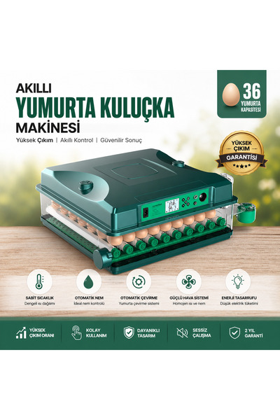 PowerS-Pro 36 Yumurta Tam Otomatik Akıllı Kuluçka Makinesi Dijital Isı ve Nem...