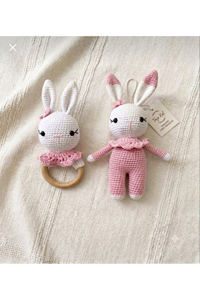 Taze Kal El Örgüsü Amigurumi Tavşan ve Tavşan Çıngırak Seti - Organik Pamuklu...